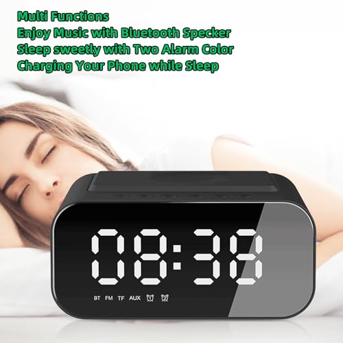 IHAO 7in1 Multifunctional Digital Alarm Clock with 15W Fast Wireless Charger Bluetooth Speaker LED Display Clock FM Radio TF Card, AUX Input, USB Port Dual Alarm for Bedroom and Office-BT510 Black - color: 5in1 Wireless Charger Alarm Clock Bt510 Black