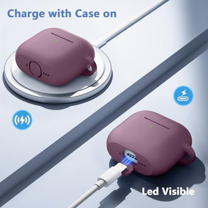 for Airpods 4th Generation Case Cover(2024),Soft Silicone Full Protective Case for AirPods 4 Case with Keychain & Cleaner Kit,Compatible with Apple Airpods 4 for Women,Men（Smokepurple） - color: Smokepurple