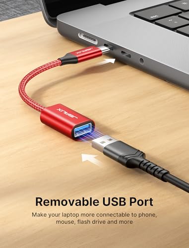 JSAUX USB C to USB 3.0 Adapter [2 Pack], USB C Male to USB Female OTG Cable Adapter Compatible with MacBook Pro/Air, iPhone 17 Pro Max/iPhone Air/16e/16/15 Series, Samsung Galaxy S25/S24/S23-Red - color: Red