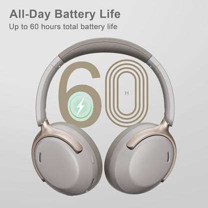 LORELEI QC30 Hybrid Active Noise Cancelling Headphones, 60H Playtime, Built-in Mic, Wireless Over Ear Headsets with Case,Bluetooth 5.4,Deep Bass Comfort Fit Soft-Earpads Fast Charging -Dunes Grey - color: Dunes Grey