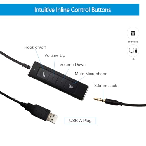 VT 노이즈 캔슬링 마이크가 있는 모노 유선 헤드셋 - USB-3.5MM 연결은 MS 팀, 줌, 제네시, GoogleMeet, Bria 등과 같은 UC 플랫폼과 함께 작동합니다. - color: 3.5MM+USB-A 모노