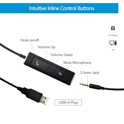 VT 노이즈 캔슬링 마이크가 있는 모노 유선 헤드셋 - USB-3.5MM 연결은 MS 팀, 줌, 제네시, GoogleMeet, Bria 등과 같은 UC 플랫폼과 함께 작동합니다. - color: 3.5MM+USB-A 모노
