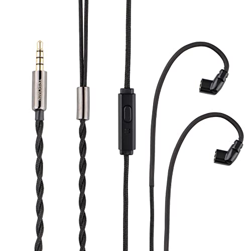 Linsoul Tripowin Zombur 4N OFC in Ear Monitor Cable, 3.5mm Plug, 1.25m | High Purity Oxygen Free Cable HiFi Wired IEM Cable, Cotton Yarn Outer Layer, for Musician Audiophile, w/ Mic, Recessed 2pin - size: Recessed 2-Pin, style: With Mic