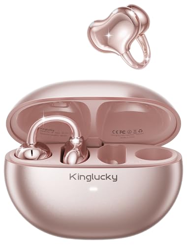 Kinglucky Upgraded Clip-On Earbuds, Open Ear Earbuds Comfortable Secure Fit | Crystal-Clear Sound, 40H Playtime, Wireless Headphones Bluetooth 6.0 for Women, Glasses & Small Ears, Sports, IP56, Rose Gold - color: Rose Gold