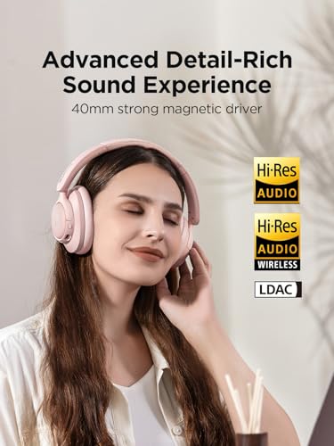 1MORE Wireless Bluetooth Noise-canceling Headphones - HQ31 SonoFlow SE Over-Ear Headphones with Hi-Res Audio, 90H Playtime, Clear Calls, Preset EQ Via App, Comfort for Home Office Travel(Pink) - color: Pink