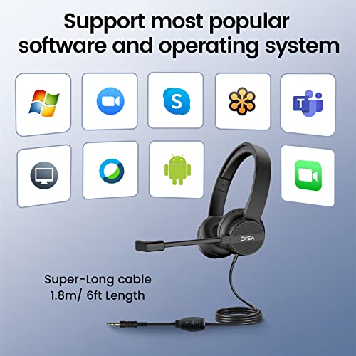 EKSA Headset with Microphone for PC, 3.5mm Wired Computer Headsets with Volume & Mic Mute Controls, Lightweight All-Day Comfort Noise Cancelling Headphones for Laptop Work Office Call Center Skype - style: 3.5mm Jack Headset