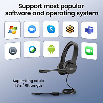 EKSA Headset with Microphone for PC, 3.5mm Wired Computer Headsets with Volume & Mic Mute Controls, Lightweight All-Day Comfort Noise Cancelling Headphones for Laptop Work Office Call Center Skype - style: 3.5mm Jack Headset