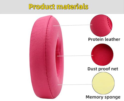 Replacement Ear Pads for Beats Solo 3/2 Wired On-Ear Headphones - Rose Red | Solo 3 Pads Replacement for Beats Solo 2 Wired Repair Accessories, Soft Solo 2 Earpads Covers & Easy to Install Foam Cushions - color: Rose Red