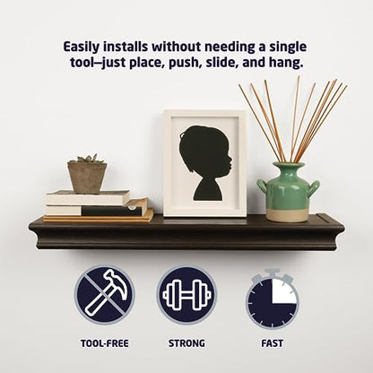 High & Mighty Floating Shelf, 24in x 6in, 1 Pack, Espresso | Beveled design, holds up to 20lb, tool-free drywall mounting for displaying books, plants, photos, and decor - style: Retail Packaging
