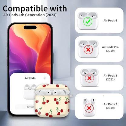 Cute Case Cover Compatible with AirPods 4th Generation 2024, Shockproof for Women & Girls with Cute Golden Round Buckle – Protective, Anti-Drop Design(Cute Cherry) - color: Cute Cherry