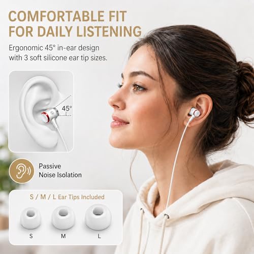 Rosmas 케이스가 있는 유선 헤드폰, 3.5mm 오디오 잭, 소음 차단 HiFi 스테레오 이어폰, 마이크 포함, 볼륨 컨트롤 및 노트북/크롬북/킨들/스위치/안드로이드/MP3 학교용 클리어 통화 (화이트) - size: White –Upgraded