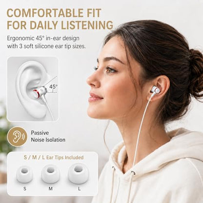 Rosmas 케이스가 있는 유선 헤드폰, 3.5mm 오디오 잭, 소음 차단 HiFi 스테레오 이어폰, 마이크 포함, 볼륨 컨트롤 및 노트북/크롬북/킨들/스위치/안드로이드/MP3 학교용 클리어 통화 (화이트) - size: White –Upgraded