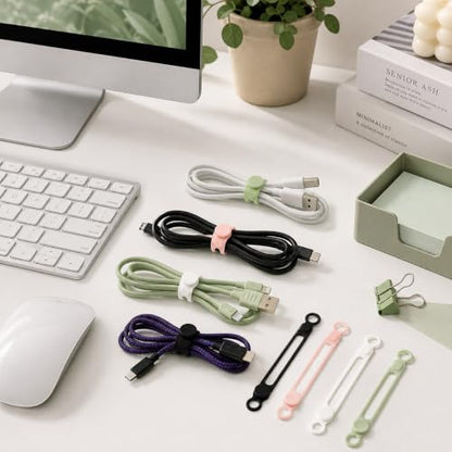 Silicone Cable Organizer 6 Pack Reusable Cord Straps for Charger Wires