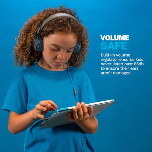 JLab, JBuddies Studio, Kids Wired on-Ear Headphones, Bundle with USB-C Adapter, Volume limiting, Foldable, Grey/Blue - color: Grey / Blue, size: Bundles