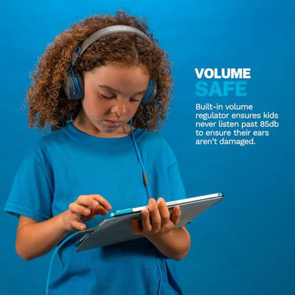 JLab, JBuddies Studio, Kids Wired on-Ear Headphones, Bundle with USB-C Adapter, Volume limiting, Foldable, Grey/Blue - color: Grey / Blue, size: Bundles