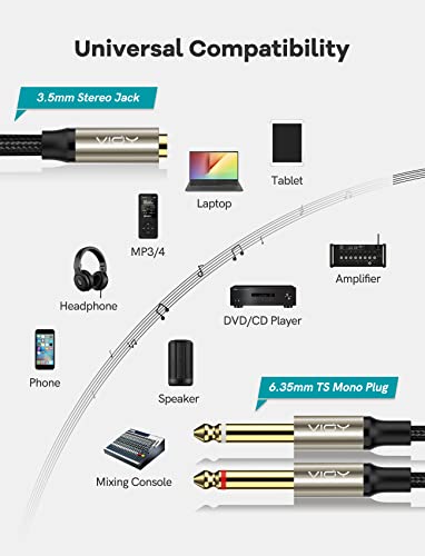 VIOY 3.5 mm TRS to Dual 1/4 Inch TS Audio Y Splitter Cable 3 FT - size: 3 ft