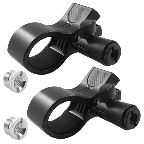 2 Pack Microphone Holder, Large | With a Silver 5/8" to 3/8" Screw Adapter, Mic Accessory Clip for Stands, Fit for Most Condenser and Wireless Microphones - size: 2 Clips (With Silver Screw)