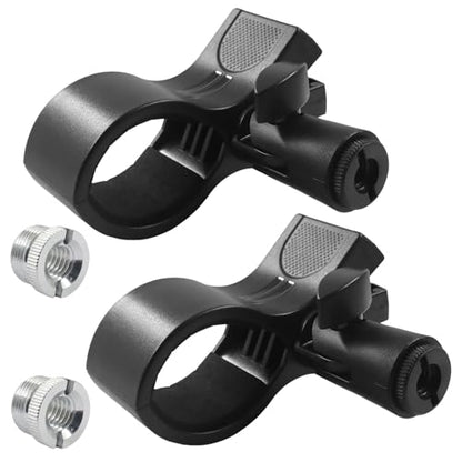 2 Pack Microphone Holder, Large | With a Silver 5/8" to 3/8" Screw Adapter, Mic Accessory Clip for Stands, Fit for Most Condenser and Wireless Microphones - size: 2 Clips (With Silver Screw)