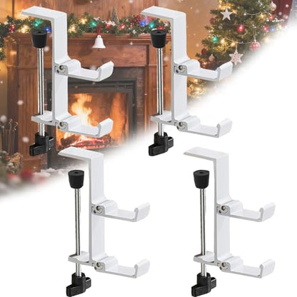 Fireplace Stocking and Garland Hanger, 2 in 1 Mantel Hanger for Garland, Fireplace Stocking Holders for Mantle Garland Hooks for Xmas Holiday Home Party Decoration,Fits 0.31”-3.9”Mantles (White, 4) - style: Fold 4 White