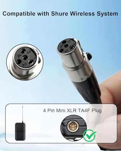 Lavalier Lapel Microphone Compatible with Shure KCX, PGX, BLX, SLX, GLX, ULX, QLX, FP, L1, LX1, SC1, U1, UC1, UT1, T1 Wireless Transmitter Unidirectional Condenser Mic (Mini XLR TA4F 4 Pin Plug) - size: Mini XLR TA4F 4 Pin Plug (Shure)