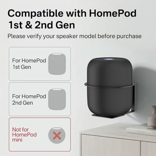 Heavy Duty Speaker Mount for HomePod 1st & 2nd Gen Wall Bracket, Easy Alignment for Homepod Wall Mount, Metal Speaker Bracket Reserved Charging Port with Mounting Hardware, Black - color: Black