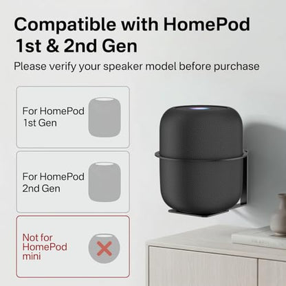 Heavy Duty Speaker Mount for HomePod 1st & 2nd Gen Wall Bracket, Easy Alignment for Homepod Wall Mount, Metal Speaker Bracket Reserved Charging Port with Mounting Hardware, Black - color: Black