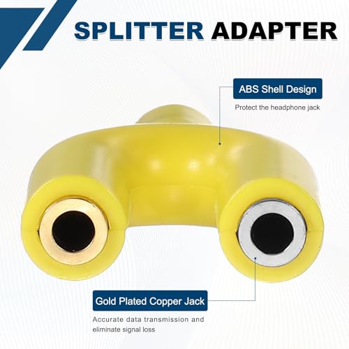 MECCANIXITY 2Pcs Headset Mic Splitter Adapter, 3.5mm Male to Dual Female Y Splitter Microphone and Audio Jack Adapter for PC Laptop Smartphone, Yellow - color: Yellow
