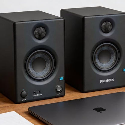 PreSonus Eris E3.5 Studio Monitor Pair Bundle with Isolation Pads, XLR Cables, TRS Cables, and Austin Bazaar Polishing Cloth - size: Bundle w/ Isolation Pads, style: E3.5