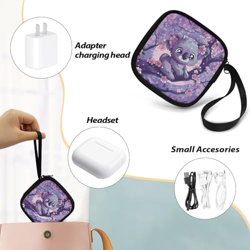 Lightweight Wired/Bluetooth Headset Charger Small Universal Carrying Bag Rectangle Shaped Portable Protection Earphone Case with Mesh Inner Pocket Zipper Enclosure(Koala and Peach Blossom) - color: Koala and Peach Blossom