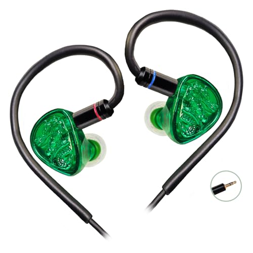 TANGZU Wan'er S.G II Jage Dragon Gaming IEM Earphones, 10mm PET Single Dynamic Driver in Ear Monitor Headphones with Mic for Studio Gaming, Flat Detachable 2-Pin Cable (Green 3.5mm Without Mic) - size: 3.5mm without Mic