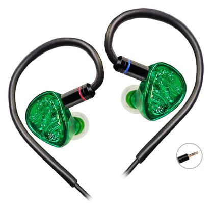TANGZU Wan'er S.G II Jage Dragon Gaming IEM Earphones, 10mm PET Single Dynamic Driver in Ear Monitor Headphones with Mic for Studio Gaming, Flat Detachable 2-Pin Cable (Green 3.5mm Without Mic) - size: 3.5mm without Mic