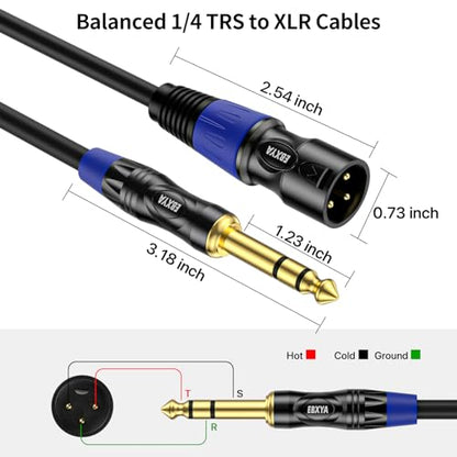 EBXYA 3ft 2Pack 1/4 TRS 6.35mm to 3Pin XLR Balanced Male Audio Cable | Double Shielded, Bend-Resistant, for Studio, Mixers, Guitars - size: 3 feet-2 Pack, style: TRS to XLR Male