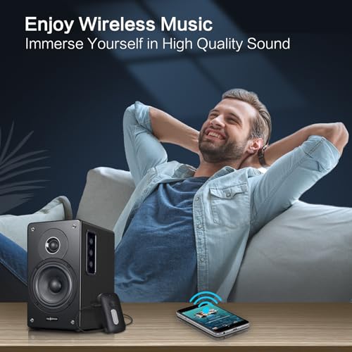 SIMOLIO Bluetooth Receiver for Car w/AUX, Hands-Free Call & Volume Control | 3.5mm Bluetooth Audio Adapter with 35H Battery Life, Wireless Receiver for Home Stereo & Wired Headphones/Speakers JH-215A