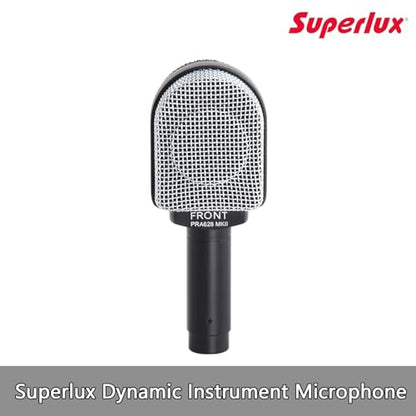 Superlux PRA628MKII Professional Dynamic Instrument Microphone, Wired Super-Cardioid Mic for Guitar/Bass Amps & Live Sound. Recording for Studio and Live Performance, Road-Ready with Clamp & Bag