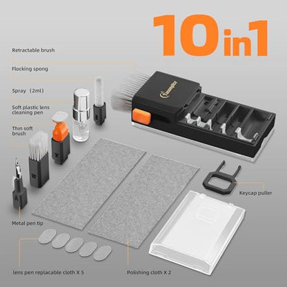 Keyboard Cleaning Kit, All-in-One Laptop & Computer Screen Cleaner, Black | Multi-function Electronic Cleaner, Soft Bristle Brush, Computer Screen-safe Spray, Compact, for MacBook, iPad, iPhone, earbud - color: Black