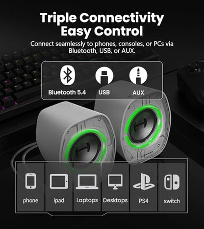 Edifier G1000 II Desktop Computer Speakers for Gaming, 2.5" Full-Range Driver & Enhanced Bass, Bluetooth 5.4 USB-C AUX, 9 Dynamic RGB Lighting Modes for PC - White | 2.5" Full-Range Driver & Enhanced Bass, Bluetooth 5.4, 9 Dynamic RGB Lighting Modes for P