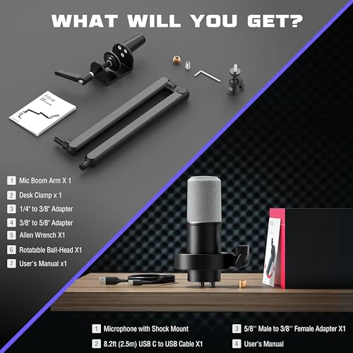 FIFINE Dynamic Microphone and Low Profile Arm Stand Set, XLR/USB Podcast Recording PC Mic for Vocal Streaming Bundle with Metal Boom Arm, Mute Button, Headphones Jack for Gaming Studio (K688+BM88)