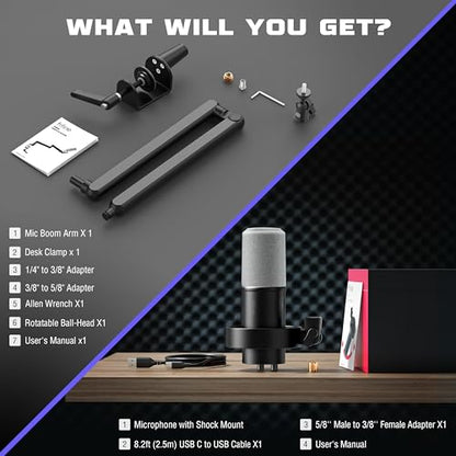 FIFINE Dynamic Microphone and Low Profile Arm Stand Set, XLR/USB Podcast Recording PC Mic for Vocal Streaming Bundle with Metal Boom Arm, Mute Button, Headphones Jack for Gaming Studio (K688+BM88)