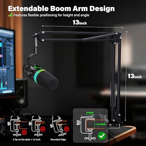USB/XLR Gaming Microphone Set Dynamic Microphone for Recording Streaming | Dynamic Mic for Podcast Recording, Singing, PC Gaming, Streaming. RGB, Mute, Headphone Jack, Mic Arm. Discord, YouTube.