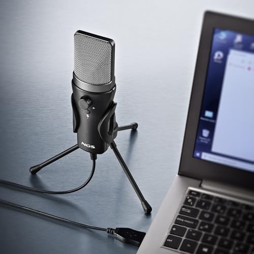 NGS MS120 USB Cardioid Microphone for Streaming, Podcast and Gaming, Latency-Free Monitoring, Volume Control, Mute Button, Plug & Play, for PC, PS4, PS5, Non-Slip Mount