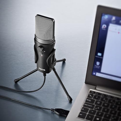 NGS MS120 USB Cardioid Microphone for Streaming, Podcast and Gaming, Latency-Free Monitoring, Volume Control, Mute Button, Plug & Play, for PC, PS4, PS5, Non-Slip Mount