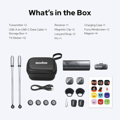 Godox Cube-SC 2.4G Wireless Lavalier Microphone with USB C 48kHz/24bit >70dB SNR, Max 115dB SPL, 300M transmission 30H long duration Apple Find My Support APP Control for iPhone 15/16 & Android device