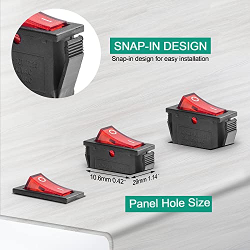 5Pcs Red LED Pre-Wired Mini Boat Rocker Toggle Switch - color: Red, size: AC 250V/15A 125V/20A - Pre-Wired