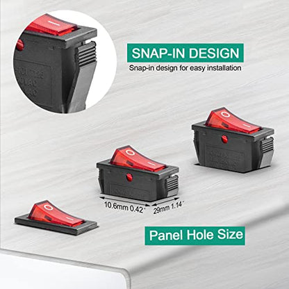5Pcs Red LED Pre-Wired Mini Boat Rocker Toggle Switch - color: Red, size: AC 250V/15A 125V/20A - Pre-Wired