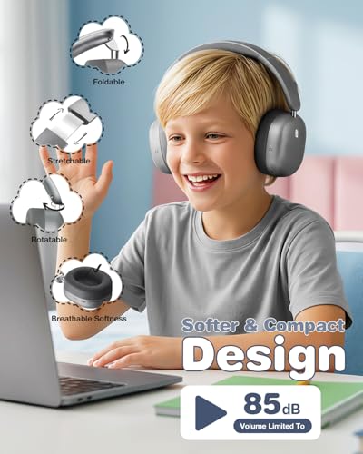 Wentronic Kids Headphones Wireless Bluetooth 5.4,Foldable Over Ear Headphones with 3.5mm Wired Mode,Safe Volume Limit,48H Playtime,Clear Calls,HD Sound for Toddlers/Children/School/Travel,Space Grey - color: Space Grey