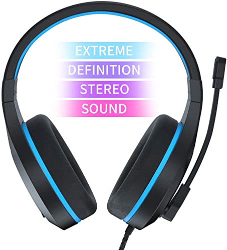 Anivia MH601 Blue Headphones with Microphone Wired Headset with Active Noise Canceling Microphone, 3.5mm Audio Jack Stereo Headphone (Game/Work/School) - color: Blue