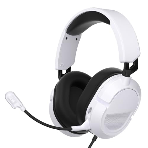AOC Wired Gaming Headset for Xbox, PS5, PC, HD Mic, Stereo Bass, 79in Cable | 207g 초경량, 인라인 컨트롤, 부드러운 귀마개, 3.5mm 스플리터가 있는 게이밍 헤드폰, 게이머 선물 - color: 화이트.