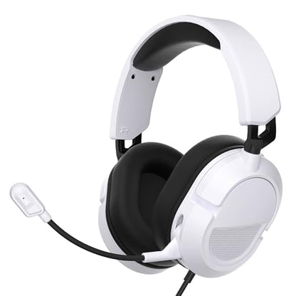 AOC Wired Gaming Headset for Xbox, PS5, PC, HD Mic, Stereo Bass, 79in Cable | 207g 초경량, 인라인 컨트롤, 부드러운 귀마개, 3.5mm 스플리터가 있는 게이밍 헤드폰, 게이머 선물 - color: 화이트.
