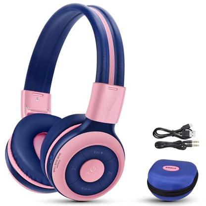 SIMOLIO Kids Wireless Headphones w/Mic for School,75/85/94dB Safe Volume - color: Barbie Pink