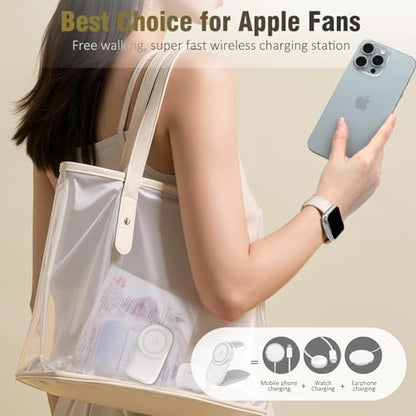 Foldable Wireless Charger, Fast Max Charging for iPhone 16/15/14/13/12 Pro Max, 3 in 1 Charging Station for Apple Watch 10－3 & AirPods Pro/4/3（White - color: white